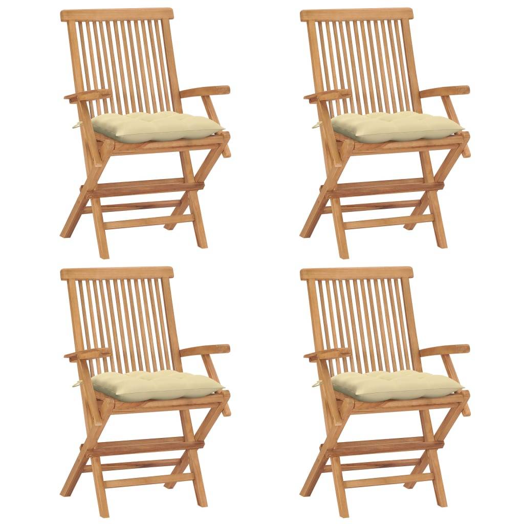 Lot de 4 Chaises de jardin et coussins - Chaises d'extérieur - Fauteuils de jardin blanc crème Teck massif-JU12620 - Image 2