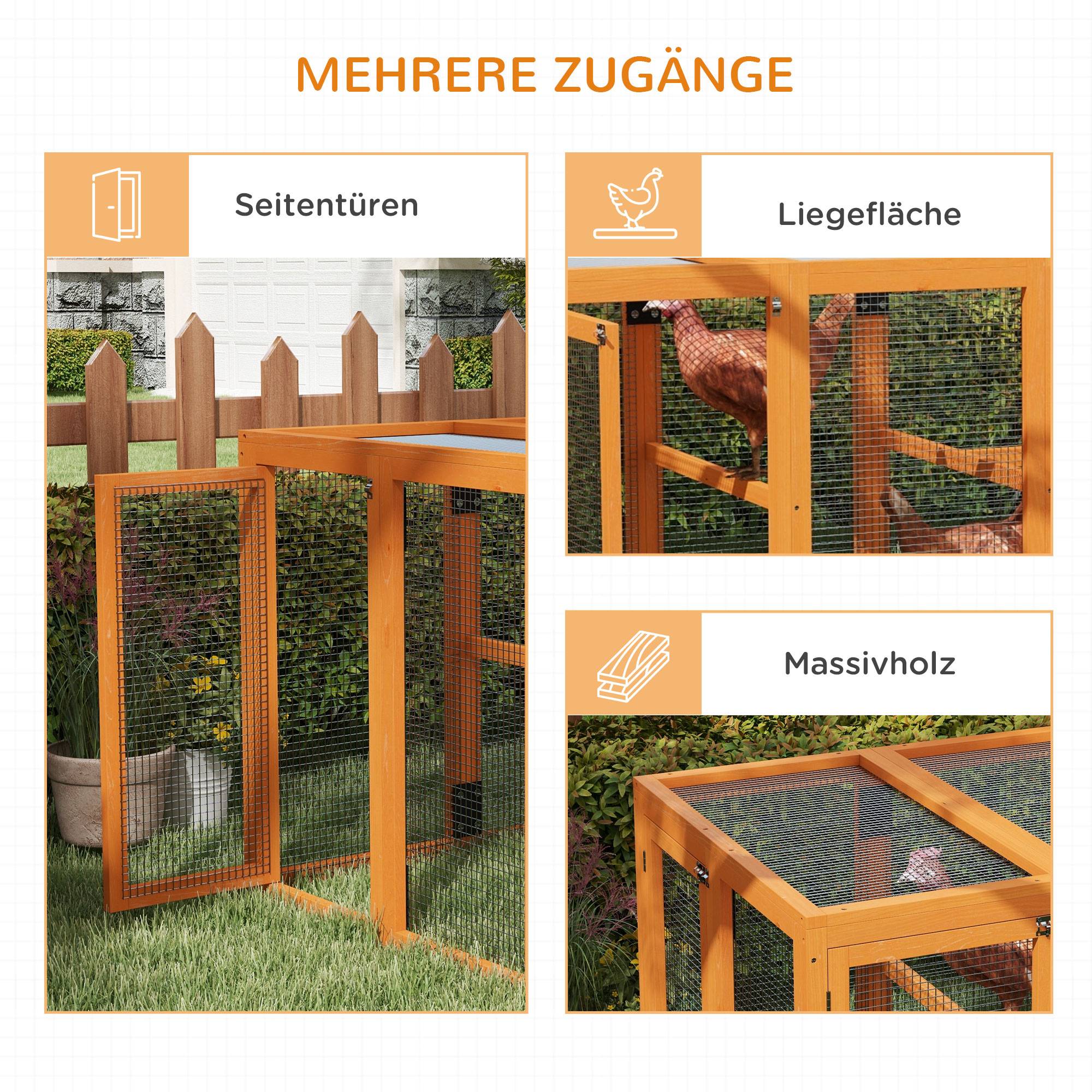 Poulailler pour 1 à 3 poules, structure en bois et grillage d'acier, extensible, perchoirs en bois, orange - Image 9