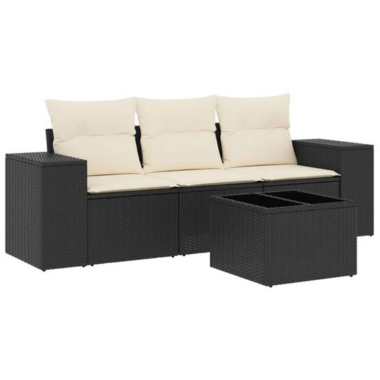 Salon de jardin 4 pcs | Mobilier d'extérieur avec coussins noir résine tressée Maison Chic - Image 1