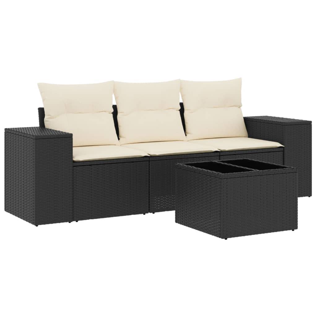 Salon de jardin 4 pcs | Mobilier d'extérieur avec coussins noir résine tressée Maison Chic - Image 1