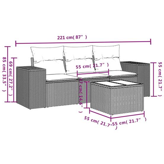 Salon de jardin 4 pcs | Mobilier d'extérieur avec coussins noir résine tressée Maison Chic - Image 3