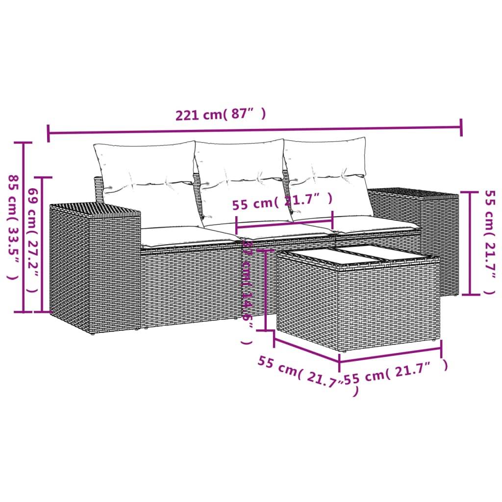 Salon de jardin 4 pcs | Mobilier d'extérieur avec coussins noir résine tressée Maison Chic - Image 3