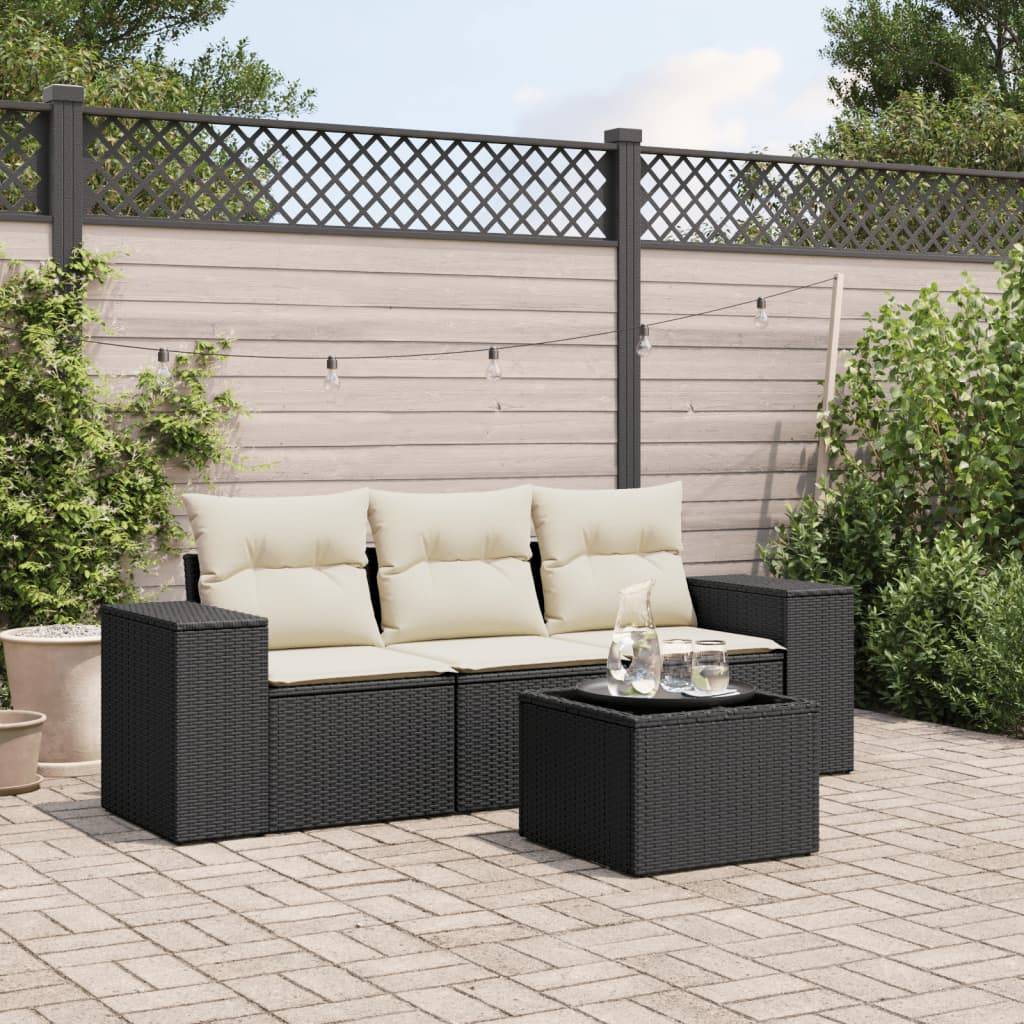 Salon de jardin 4 pcs | Mobilier d'extérieur avec coussins noir résine tressée Maison Chic - Image 2