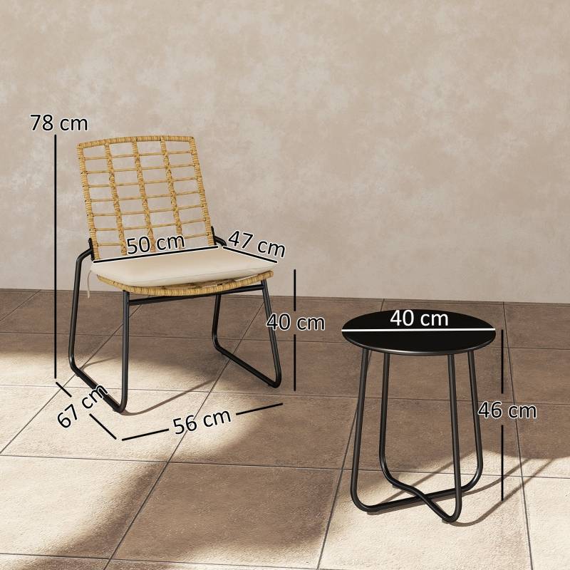 Salon Jardin Balcon Résine Tressée 2 Places Chaises Empilables Table Acier Beige - ComfortXL Outdoor Living - Image 3