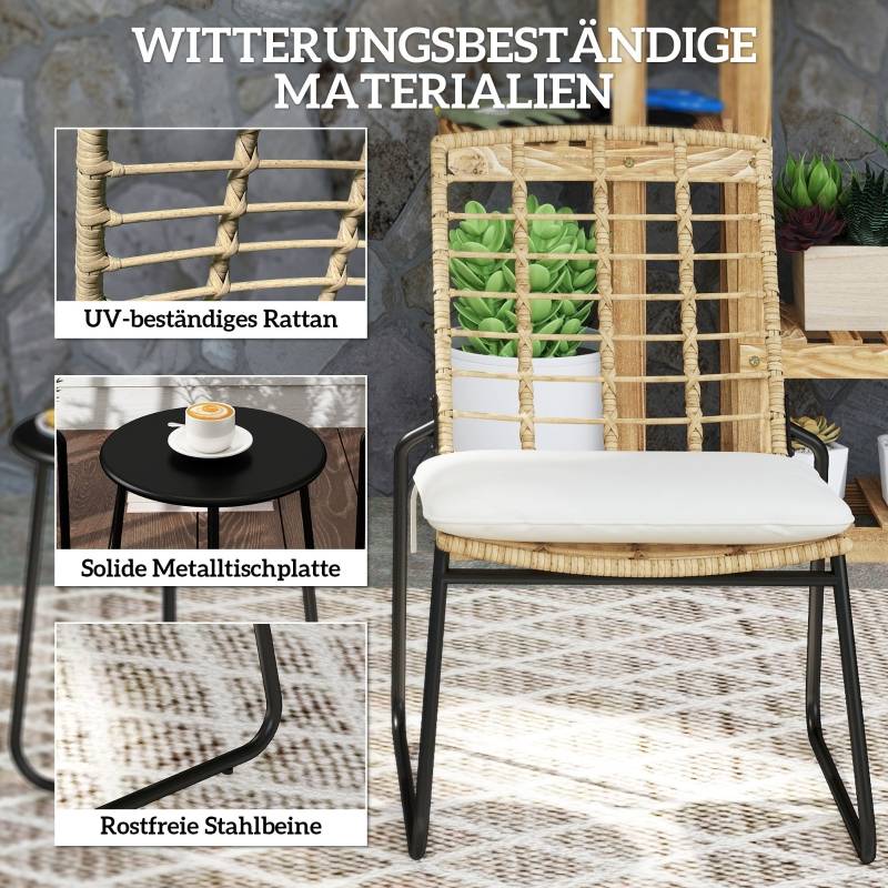Salon Jardin Balcon Résine Tressée 2 Places Chaises Empilables Table Acier Beige - ComfortXL Outdoor Living - Image 5