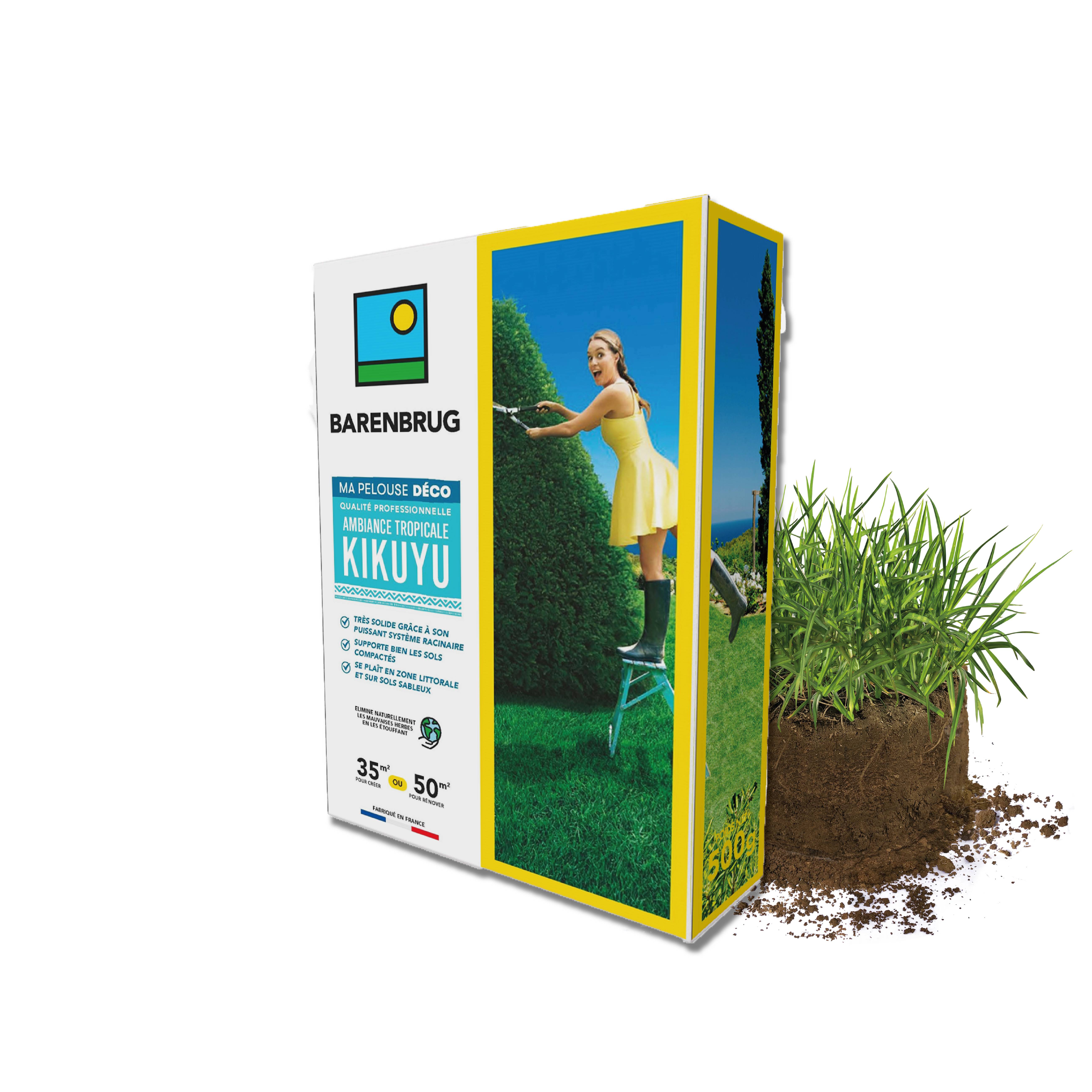 Pelouse Ambiance Tropicale - Kikuyu - Puissant Système Racinaire - Sols Compactés ou Sableux - Zone Littorale - 500G - BARENBRUG - Image 1