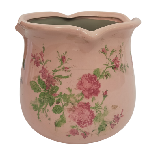 Cache-pot en céramique rose Ø.15.5 x 14.5 cm Chemin de campagne - Image 1