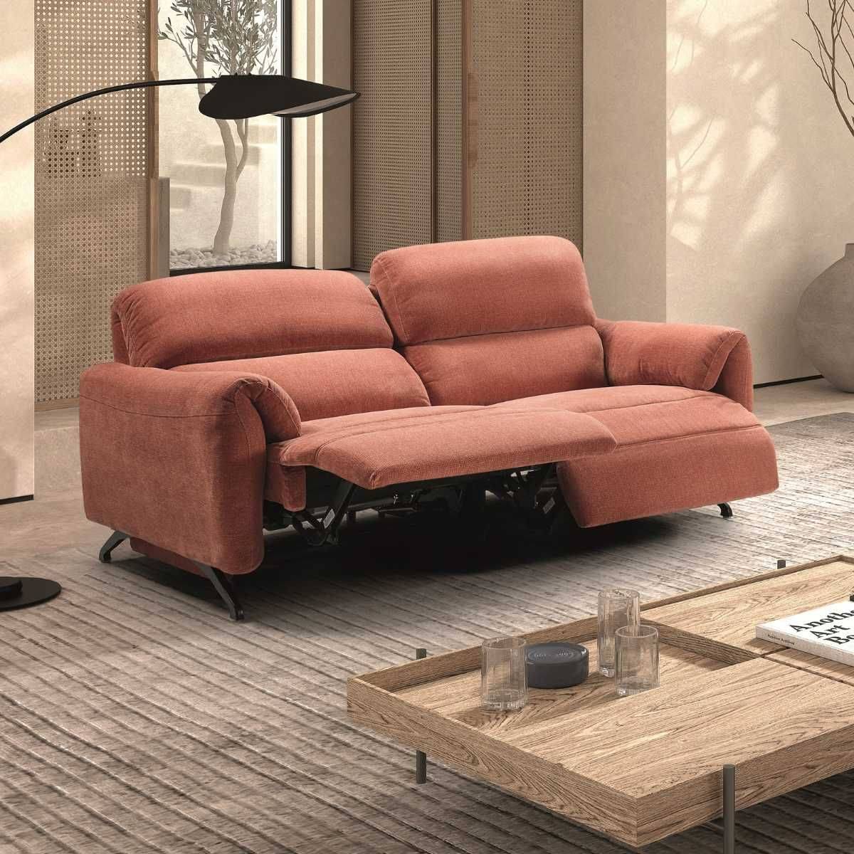 ALTOBUY - Canapé relax électrique 3 places tissu polyester terracotta - MALKO - Image 7