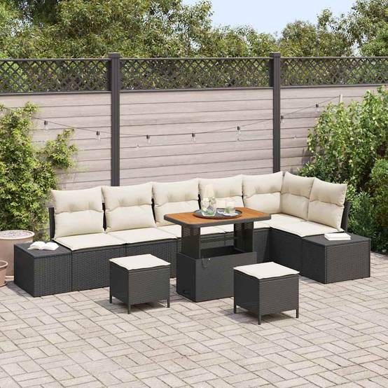 ComfortXL - Salon de jardin d'angle polyrotin et bois d'acacia modulable 8 places terrasse Noir – ComfortXL Outdoor Living - Image 1