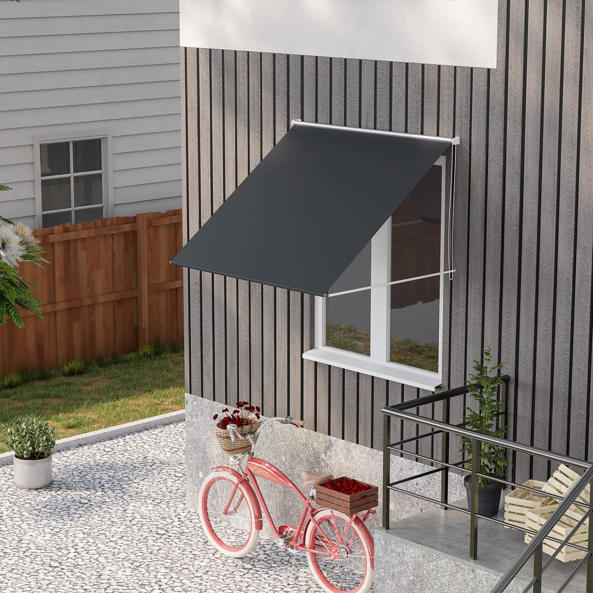 Store extérieur rétractable avec structure en aluminium, angle d'inclinaison réglable, anti-UV, 150 x 120 cm, gris foncé - Image 3