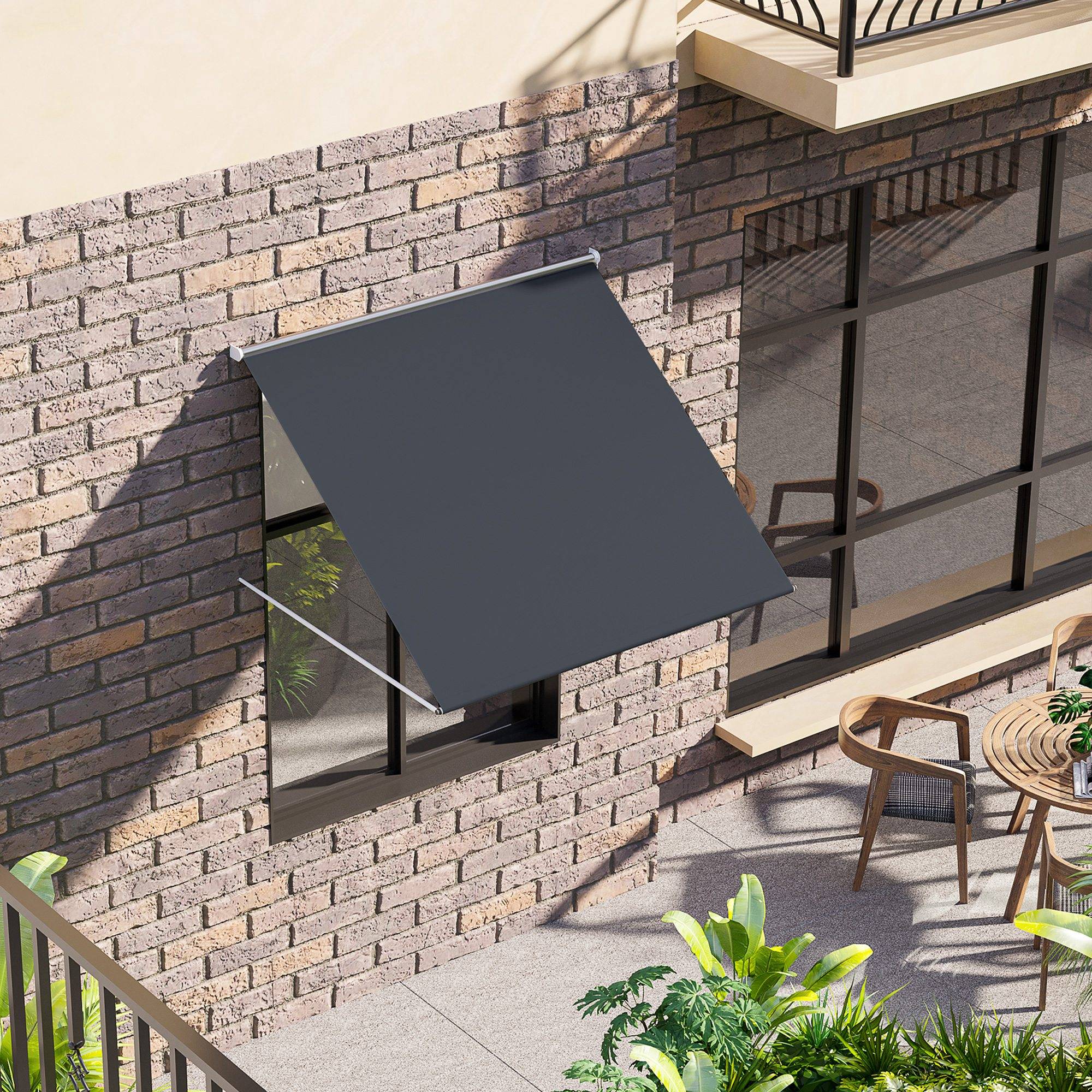 Store extérieur rétractable avec structure en aluminium, angle d'inclinaison réglable, anti-UV, 150 x 120 cm, gris foncé - Image 4