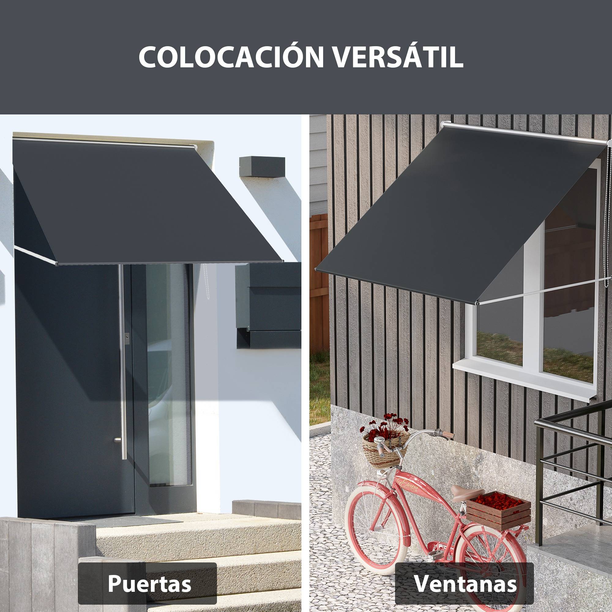 Store extérieur rétractable avec structure en aluminium, angle d'inclinaison réglable, anti-UV, 150 x 120 cm, gris foncé - Image 8