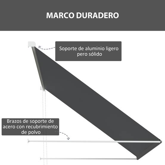 Store extérieur rétractable avec structure en aluminium, angle d'inclinaison réglable, anti-UV, 150 x 120 cm, gris foncé - Image 9
