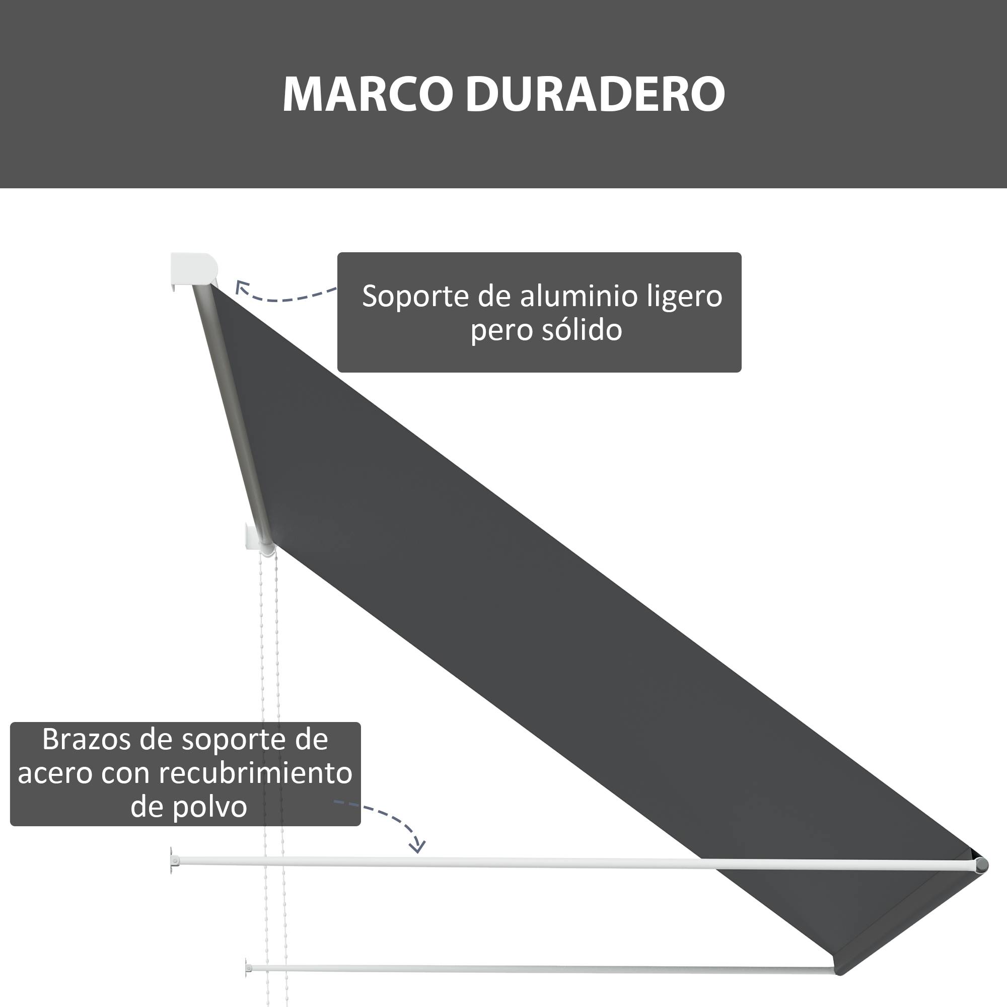 Store extérieur rétractable avec structure en aluminium, angle d'inclinaison réglable, anti-UV, 150 x 120 cm, gris foncé - Image 9