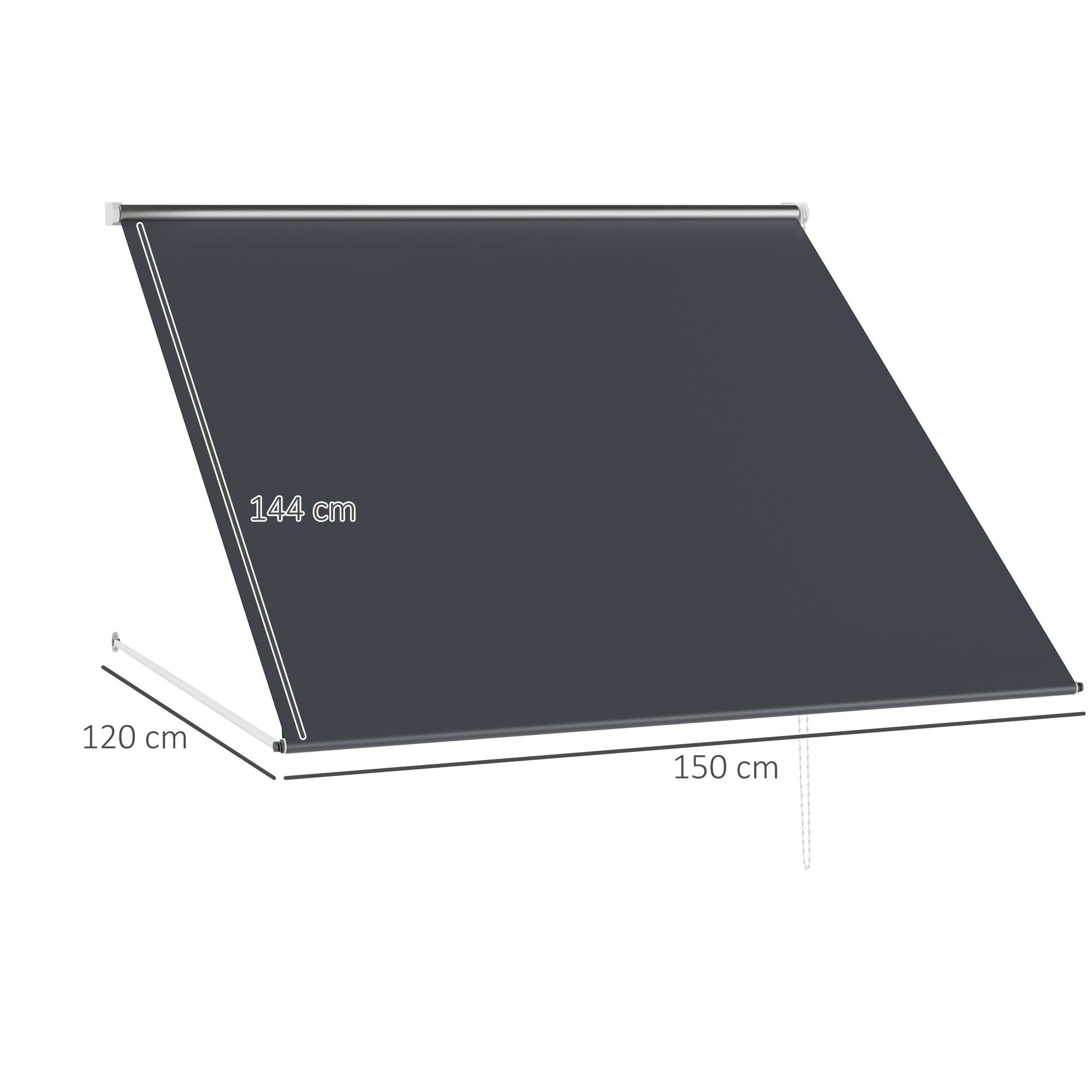 Store extérieur rétractable avec structure en aluminium, angle d'inclinaison réglable, anti-UV, 150 x 120 cm, gris foncé - Image 5