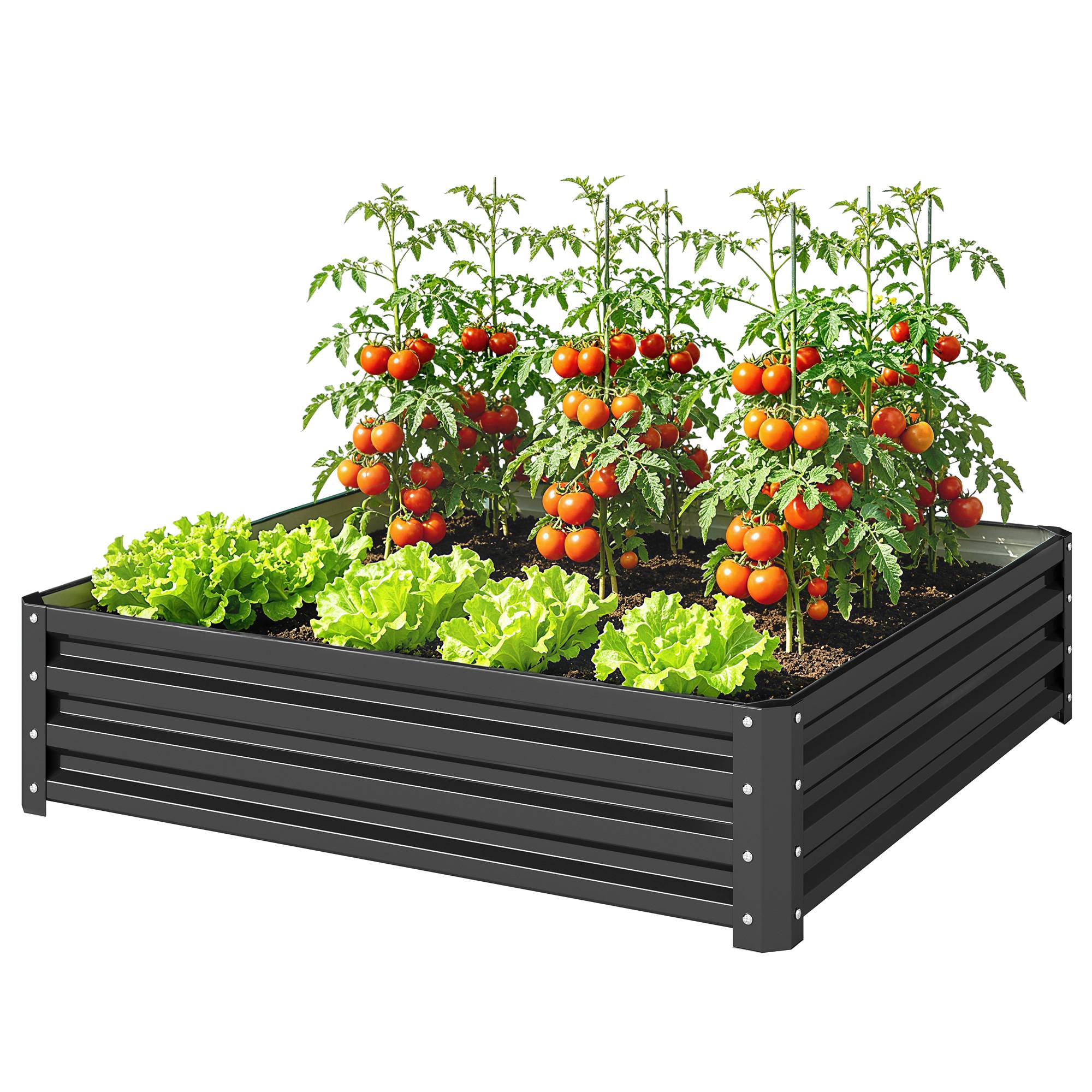 Sans Marque - Potager surélevé fond ouvert doublure acier galvanisé 120x120x30 cm gris - Image 2