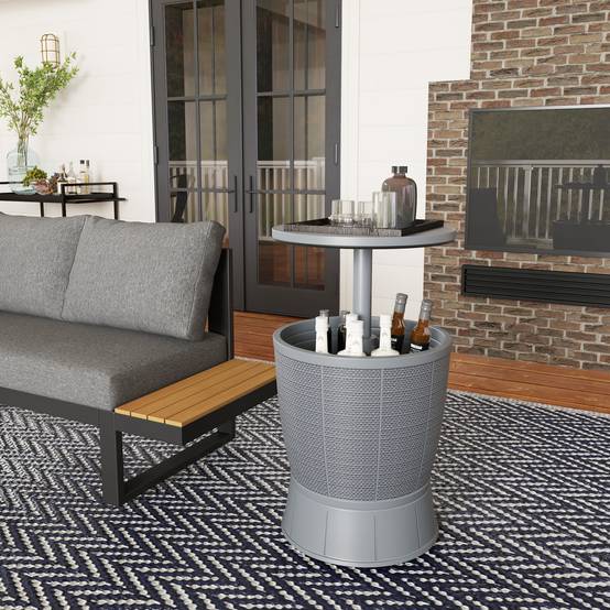 Table glacière 41L 3-en-1 polypropylène pour jardin hauteur ajustable seau à glace gris - ComfortXL Outdoor Living - Image 10