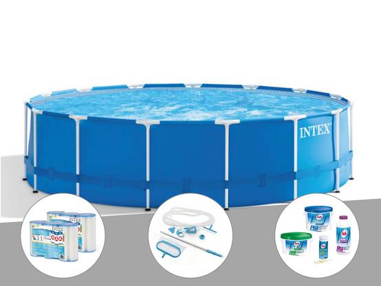 Kit piscine tubulaire Intex Metal Frame ronde 4,57 x 1,22 m + 6 cartouches de filtration + Kit de traitement au chlore + Kit d'entretien - Image 2