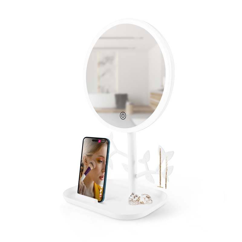 Miroir De Table Blanc Avec Led Et Porte-bijoux Rechargeable Mizo De Yoghi - Image 1