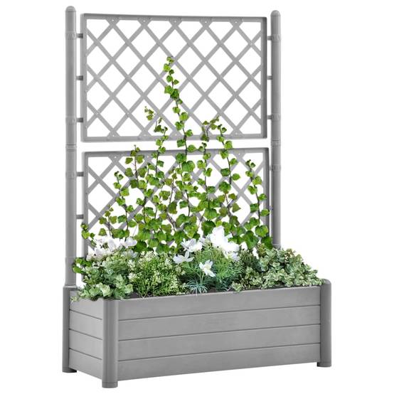 Jardinière, Bac à fleurs, Pot de fleurs avec treillis 100x43x142 cm PP Gris pierre - Image 2