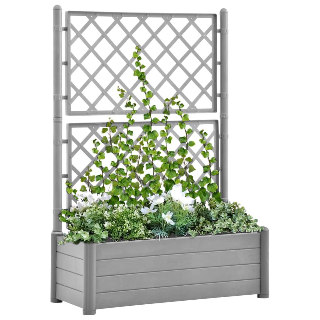 Jardinière, Bac à fleurs, Pot de fleurs avec treillis 100x43x142 cm PP Gris pierre - Image 2