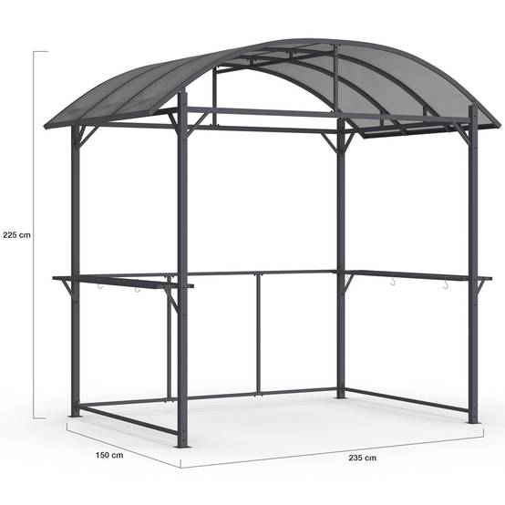 Abri pour barbecue 240 x 150 x 220 cm avec étagères, en métal gris et toit en polycarbonate - Image 4