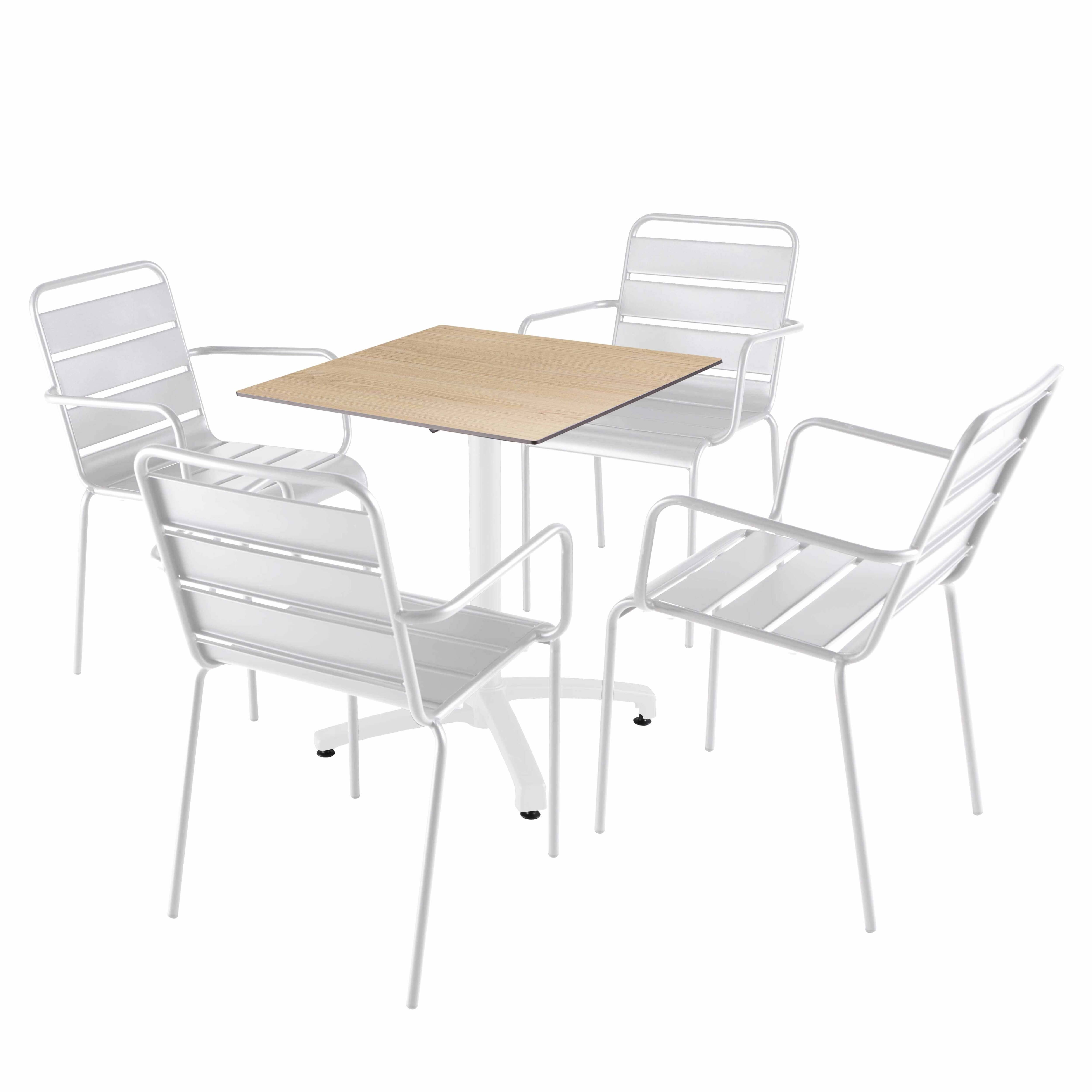 Oviala - Ensemble table 70 cm chêne naturel et 4 chaises en métal blanc - Oviala - Image 1