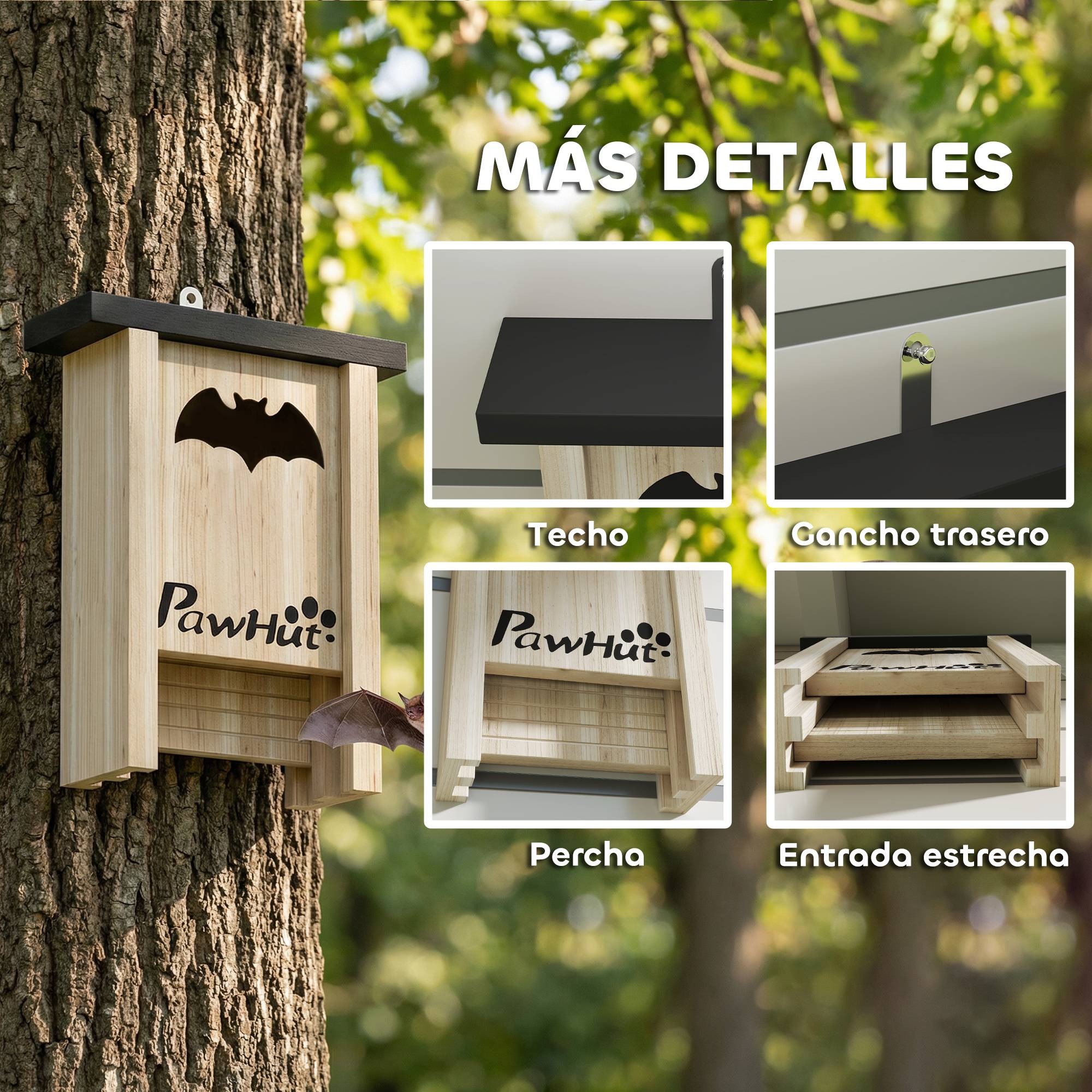 Lot de 3 nichoirs à chauves-souris en bois extérieur jardin potager, facile à suspendre,18x6x22,5cm - Image 8