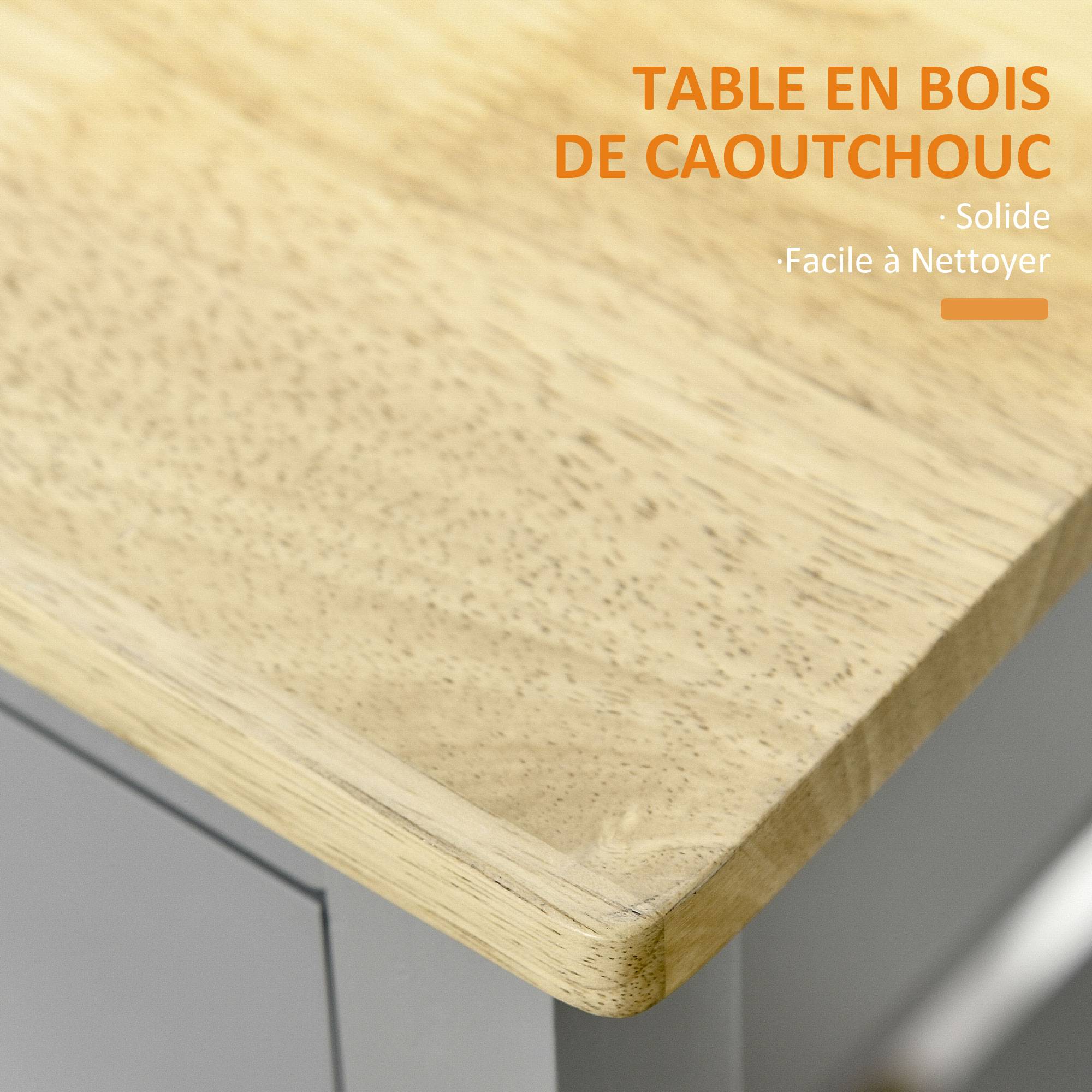 Desserte de service chariot de cuisine à roulettes avec plan de travail en bois hévéa - 2 étagères, 1 tiroir et 1 porte-torchon - Image 8