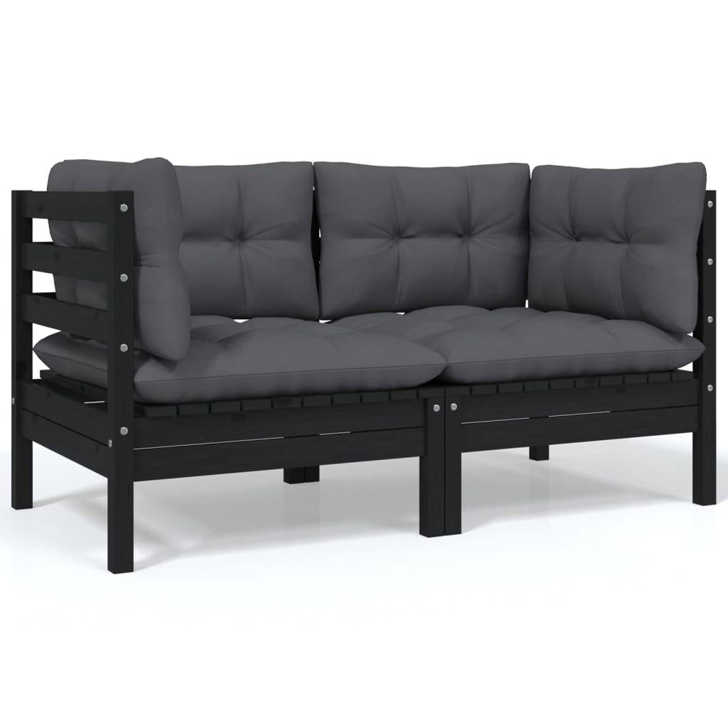 Vidaxl - Canapé 2 places de jardin et coussins Noir Bois de pin solide vidaXL 806650 - Image 1
