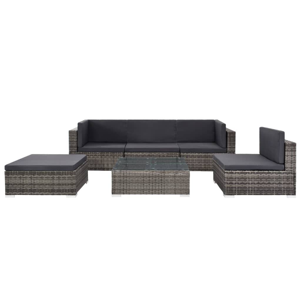 Helloshop26 - Salon de jardin meuble d'extérieur ensemble de mobilier 6 pièces avec coussins résine tressée gris - Image 1