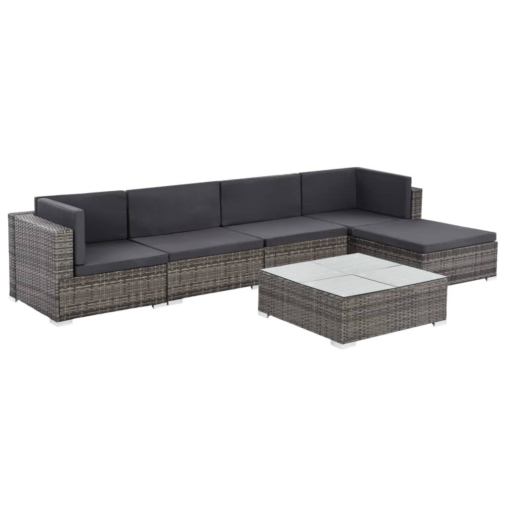 Helloshop26 - Salon de jardin meuble d'extérieur ensemble de mobilier 6 pièces avec coussins résine tressée gris - Image 2