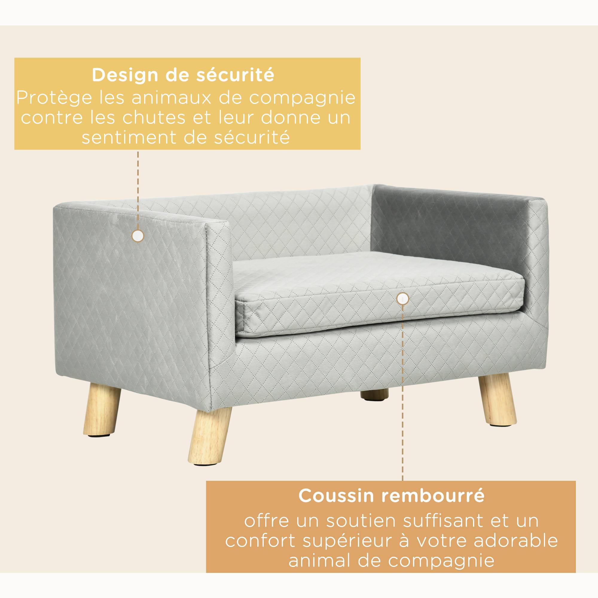 Sans Marque - Canapé chien lit pour chien design scandinave coussin moelleux pieds bois massif dim. 64 x 45 x 36 cm velours gris - Image 8