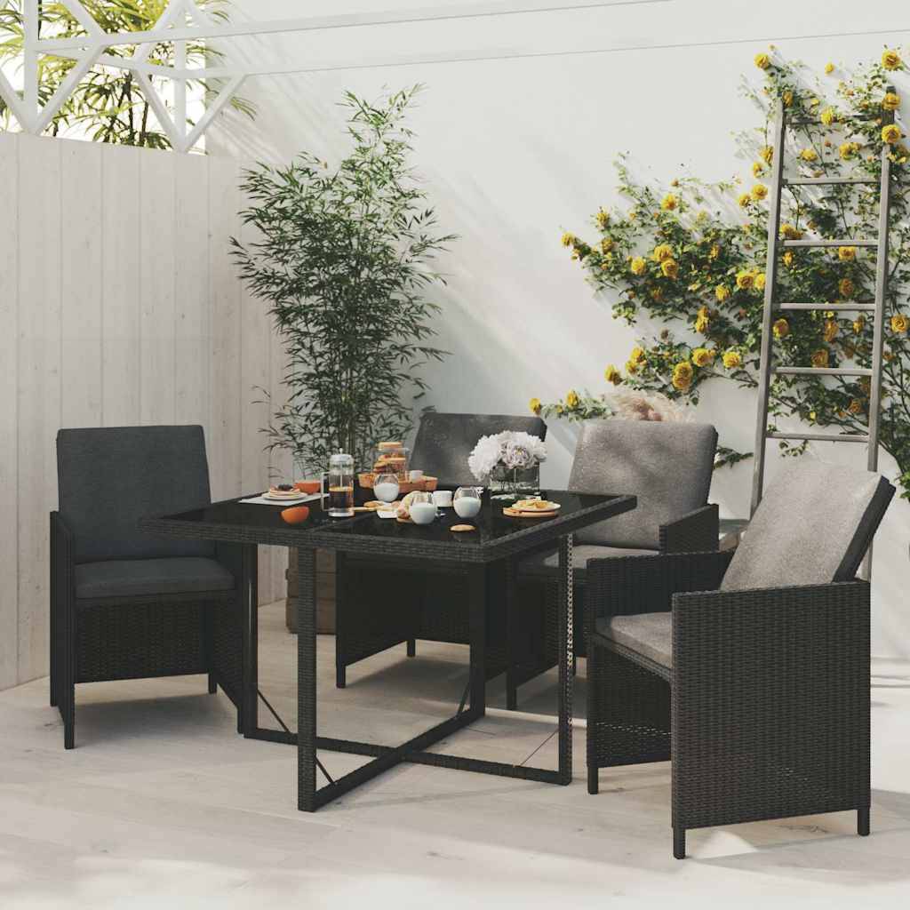 Vidaxl - Ensemble à dîner de jardin avec coussins 5 pcs-Salons de jardin poly rotin noir 464434 - Image 1