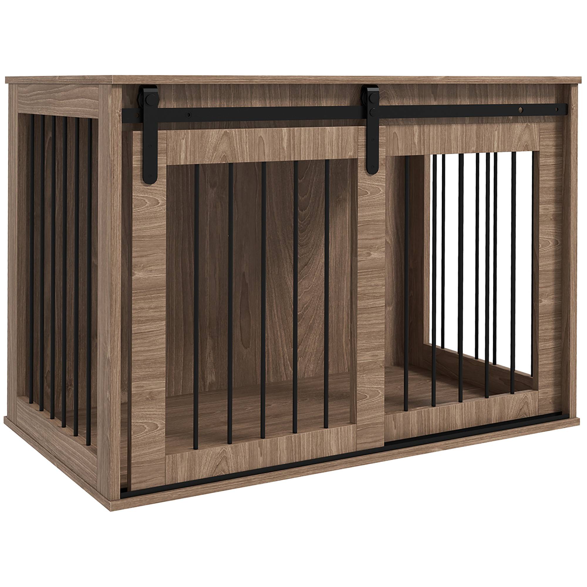 Cage pour chien verrouillable,finition bois,style rustique,98x58x61cm noyer et noir - Image 1