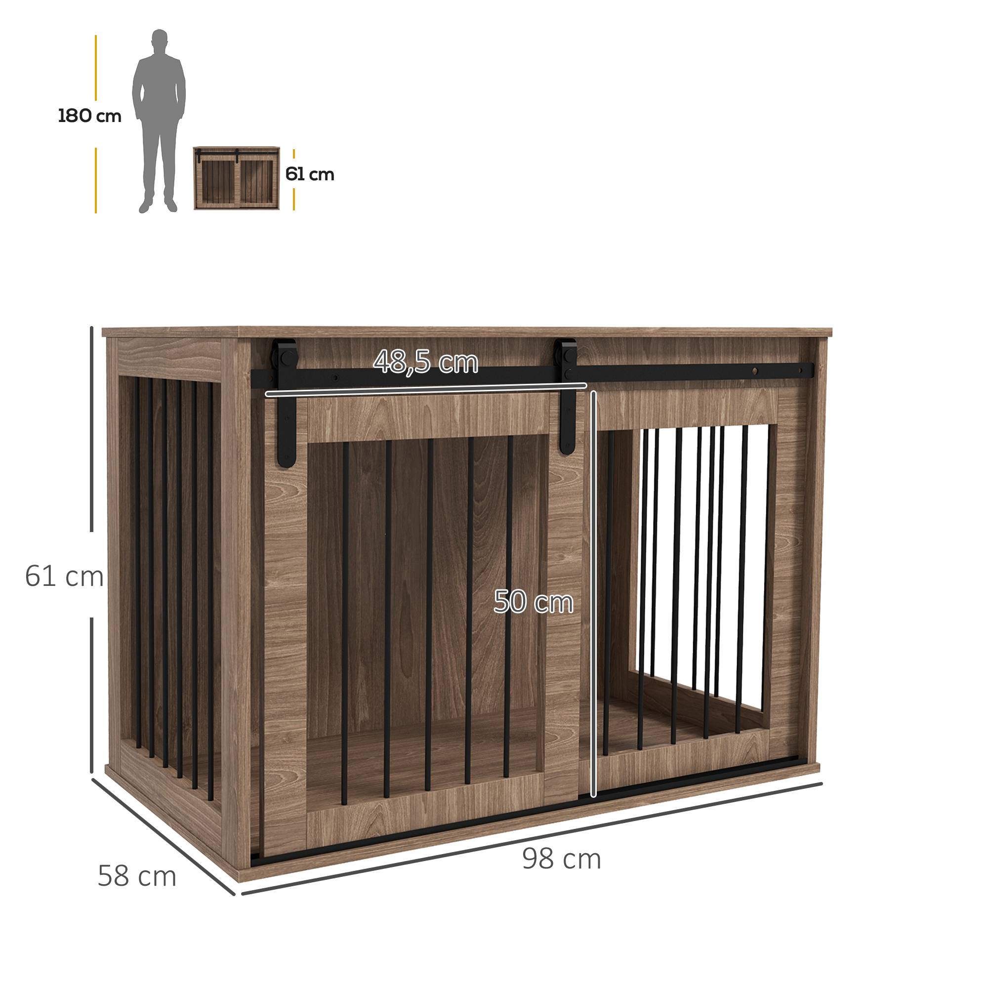 Cage pour chien verrouillable,finition bois,style rustique,98x58x61cm noyer et noir - Image 5