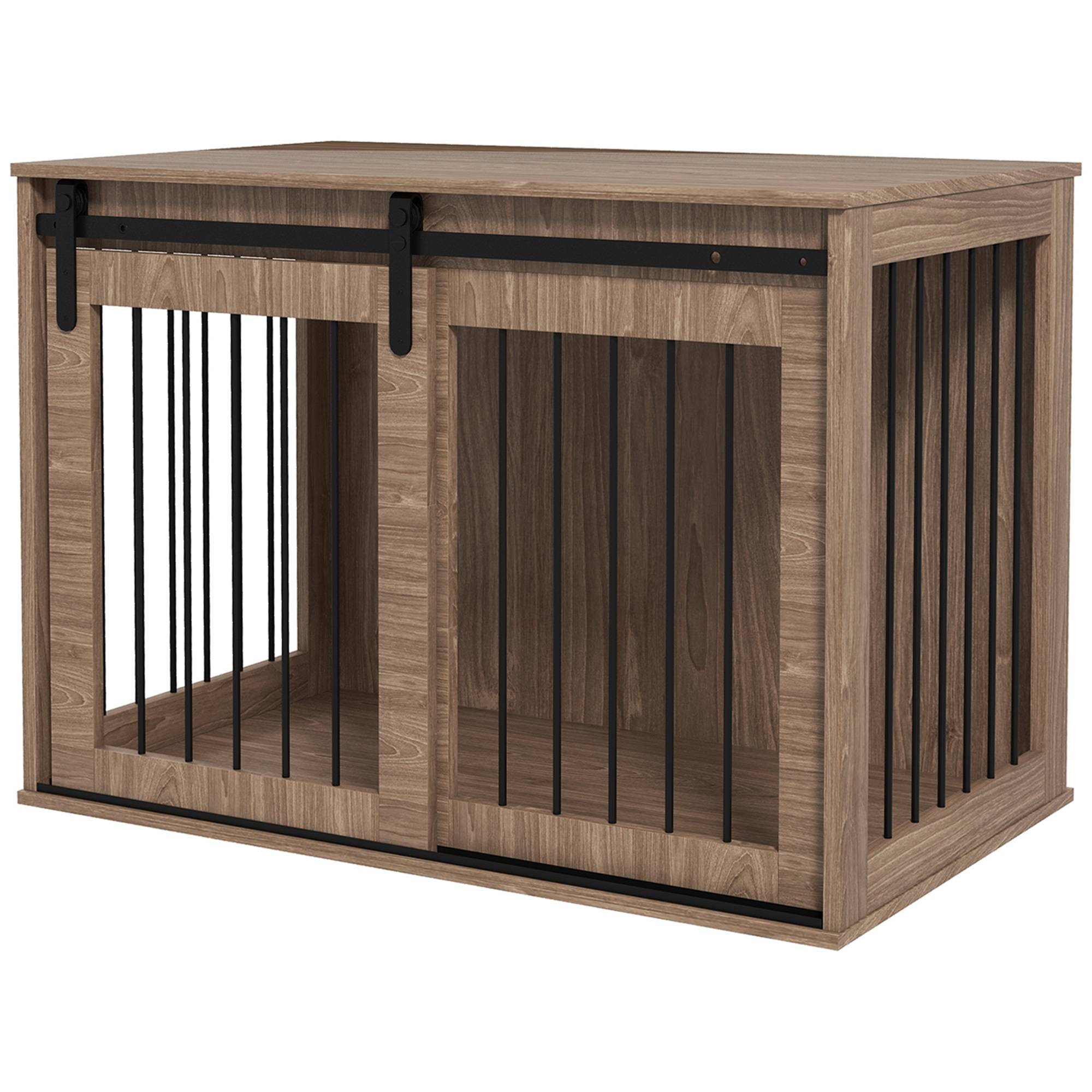 Cage pour chien verrouillable,finition bois,style rustique,98x58x61cm noyer et noir - Image 2