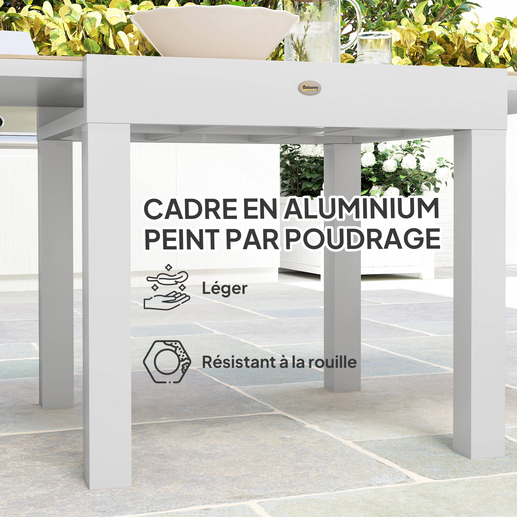 Table de jardin extensible aluminium naturel 160 x 80 x 75 cm - PANGIVO - Image 7