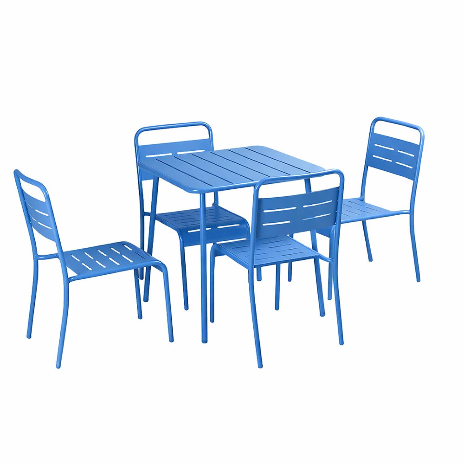 Ensemble table de jardin carrée et 4 chaises bleu BERGAME - Image 1