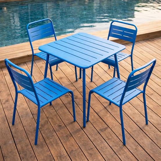 Ensemble table de jardin carrée et 4 chaises bleu BERGAME - Image 6