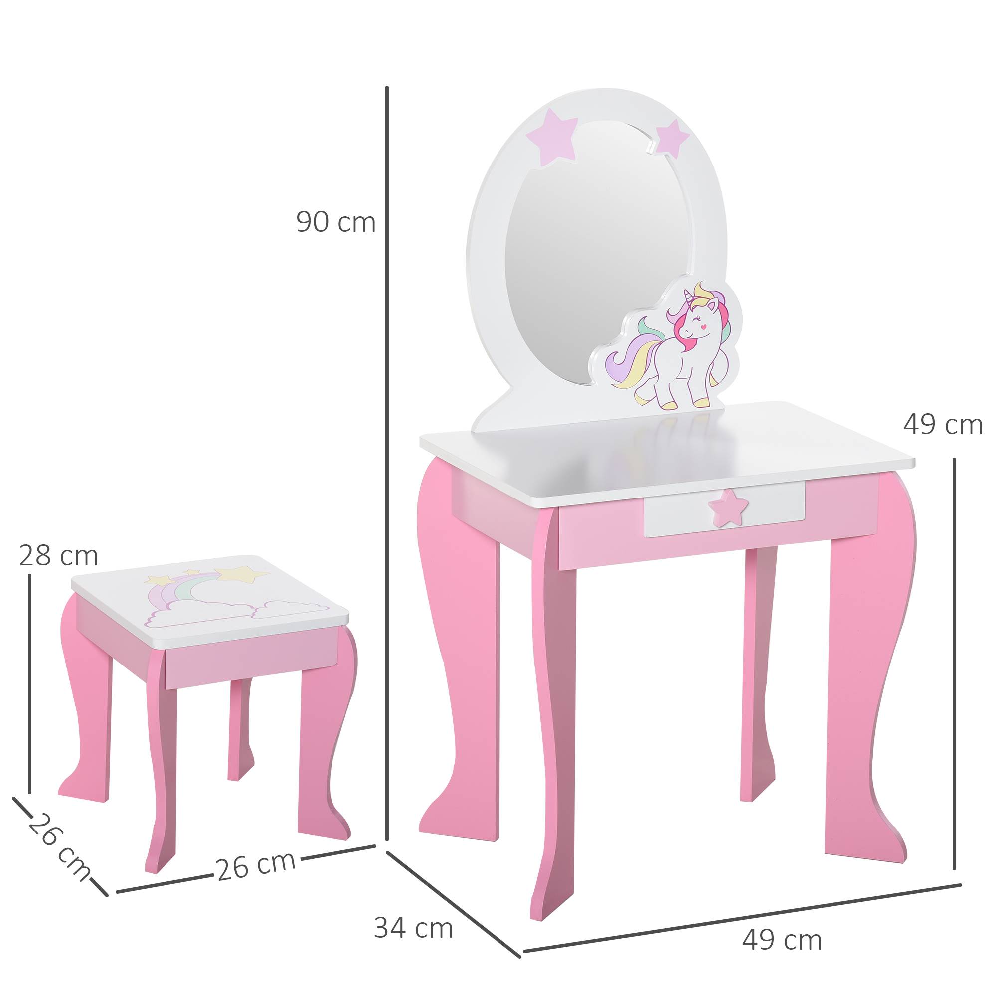 Sans Marque - Miroir jouet avec tiroir et tabouret de jeu pour filles de 3 à 6 ans - Image 5