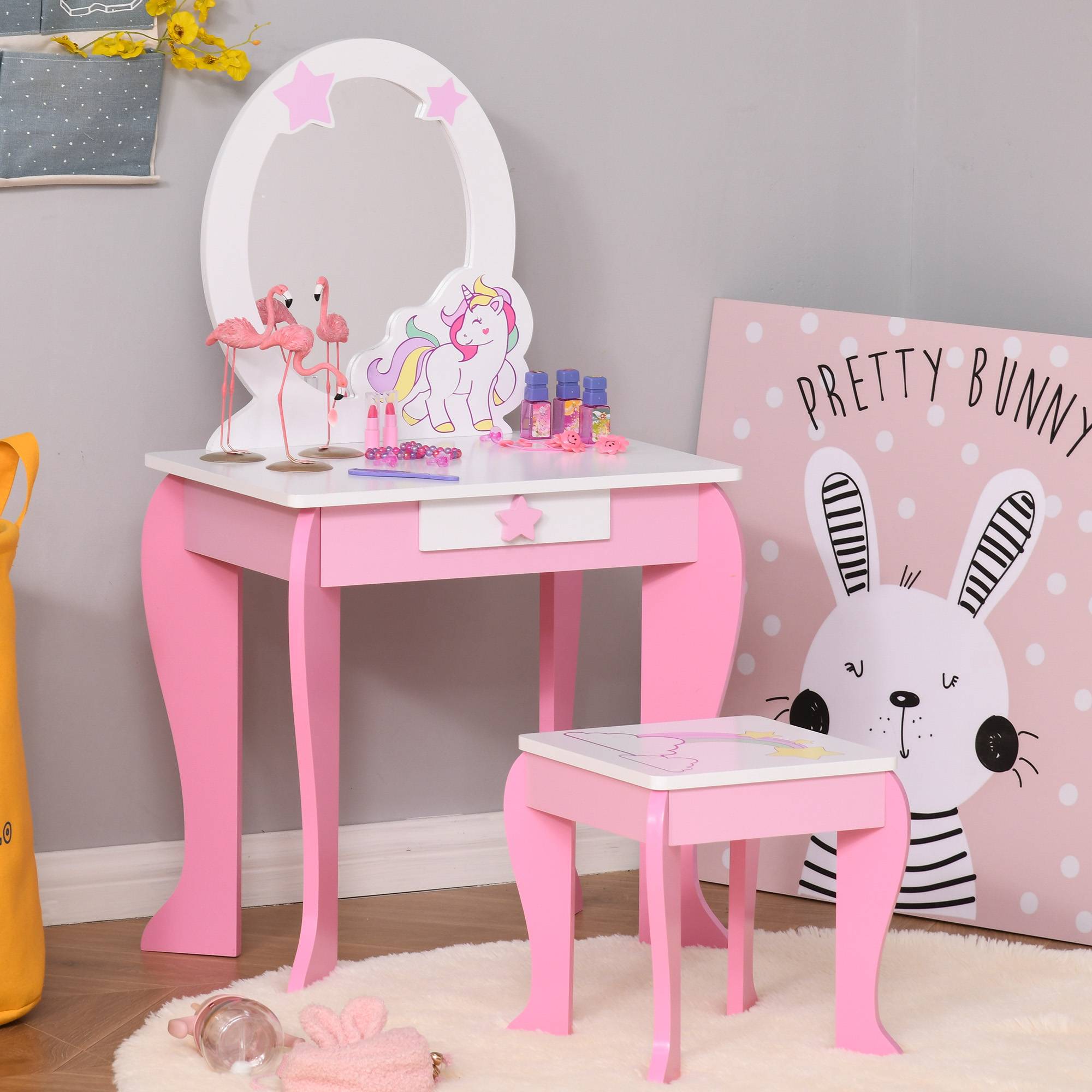 Sans Marque - Miroir jouet avec tiroir et tabouret de jeu pour filles de 3 à 6 ans - Image 4