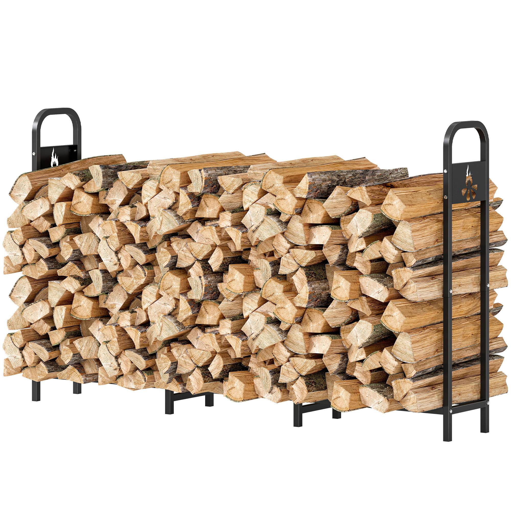 Support à bûches extérieur en métal, capacité de 300 kg, avec pieds renforcés et foyer découpé, noir - Image 2