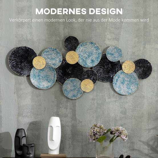 ComfortXL - Sculpture murale 3D en métal pour salon design moderne 121x53cm noir bleu or - ComfortXL Outdoor Living - Image 4