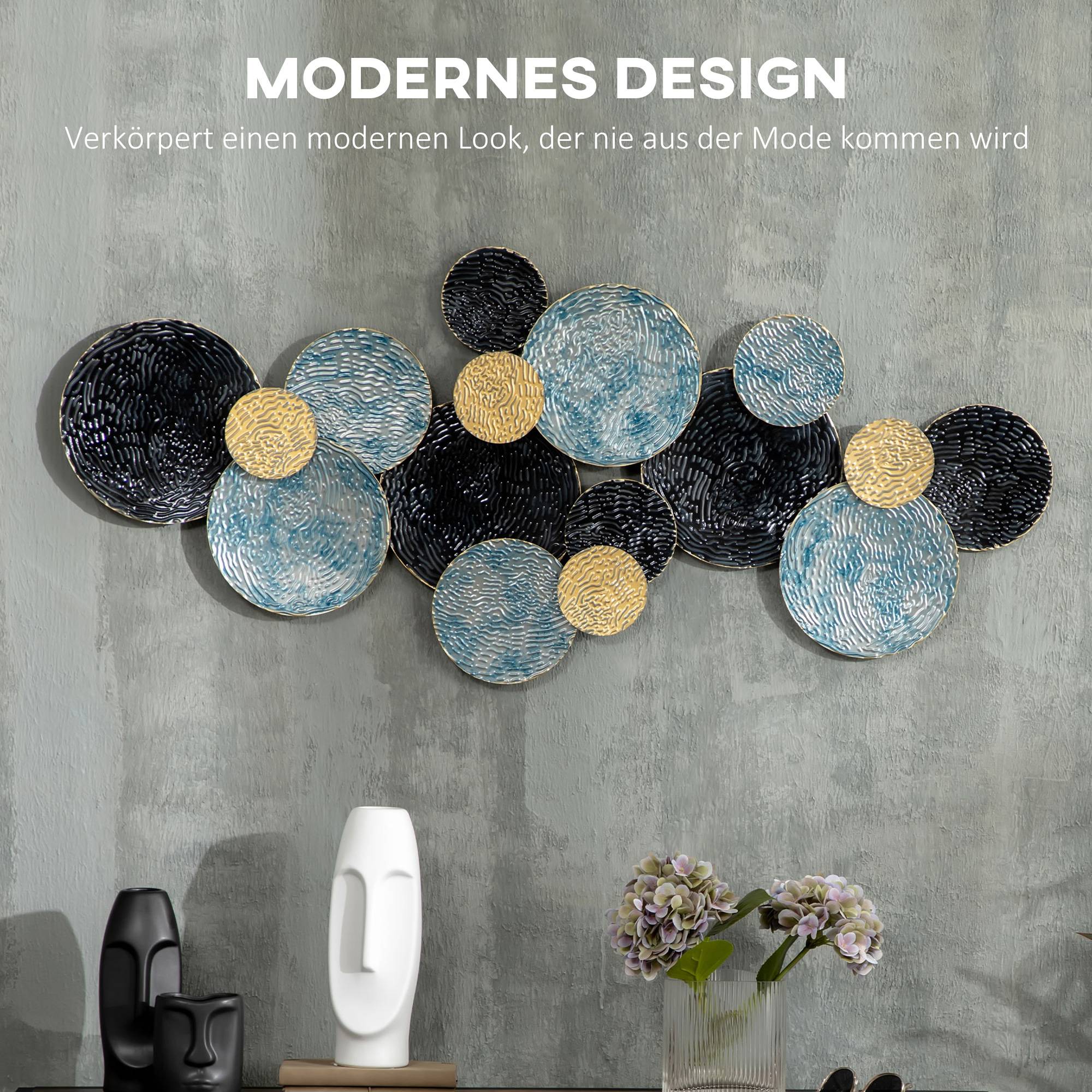 ComfortXL - Sculpture murale 3D en métal pour salon design moderne 121x53cm noir bleu or - ComfortXL Outdoor Living - Image 4