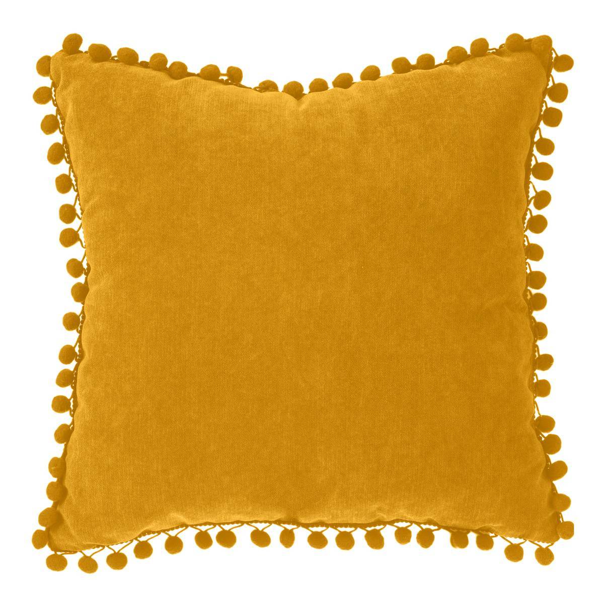 Atmosphera - Coussin pompons jaune moutarde 40x40cm - Atmosphera Créateur d'intérieur - Image 1