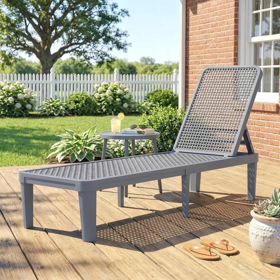 Sans Marque - Chaise longue de jardin inclinable avec dossier réglable 4 positions et structure en PP 191 x 55 x 35,5 cm Gris foncé - Image 3