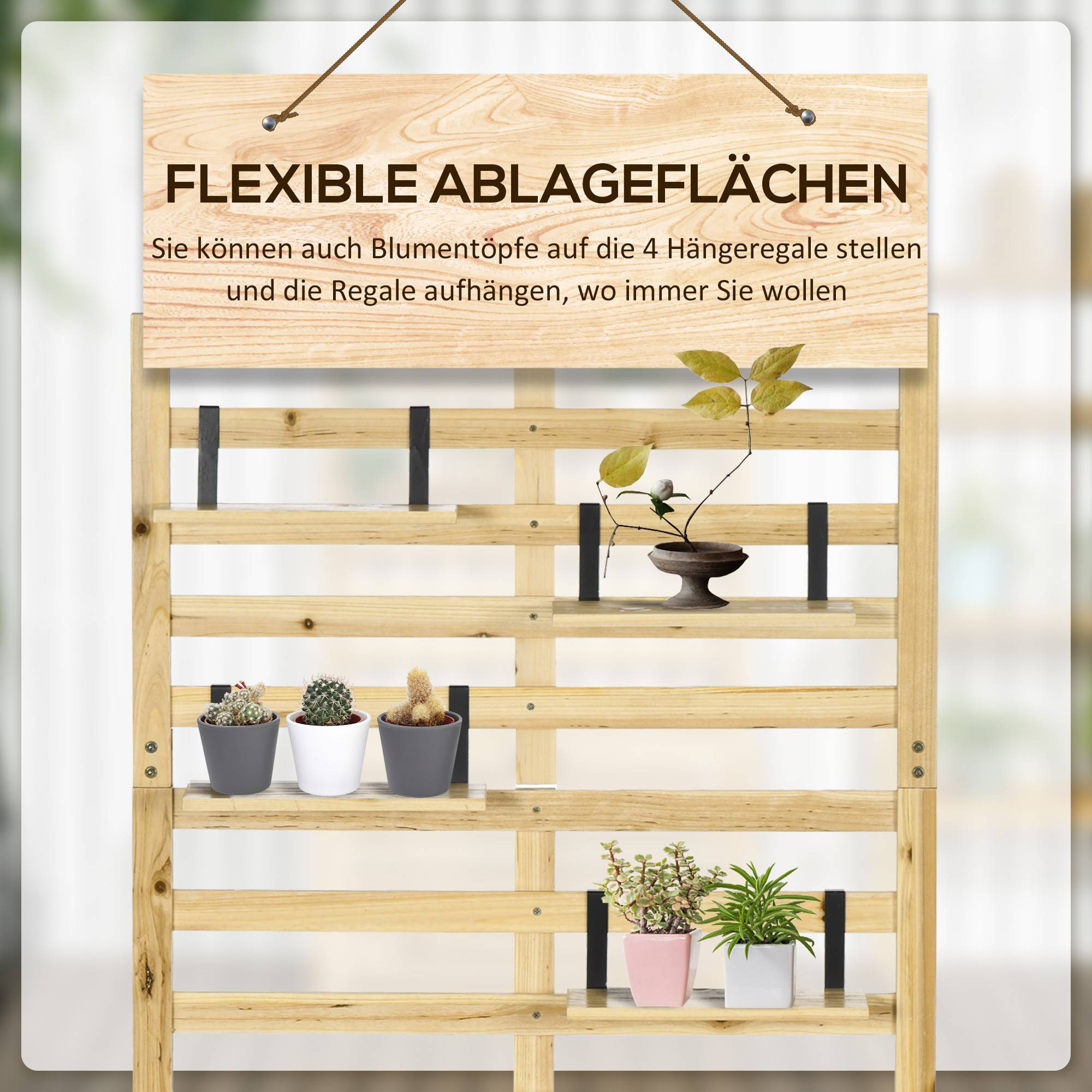 ComfortXL - Coffre de rangement jardin en bois de sapin naturel 80 x 45 x 160 cm avec treillis 4 étagères et assise - Image 6