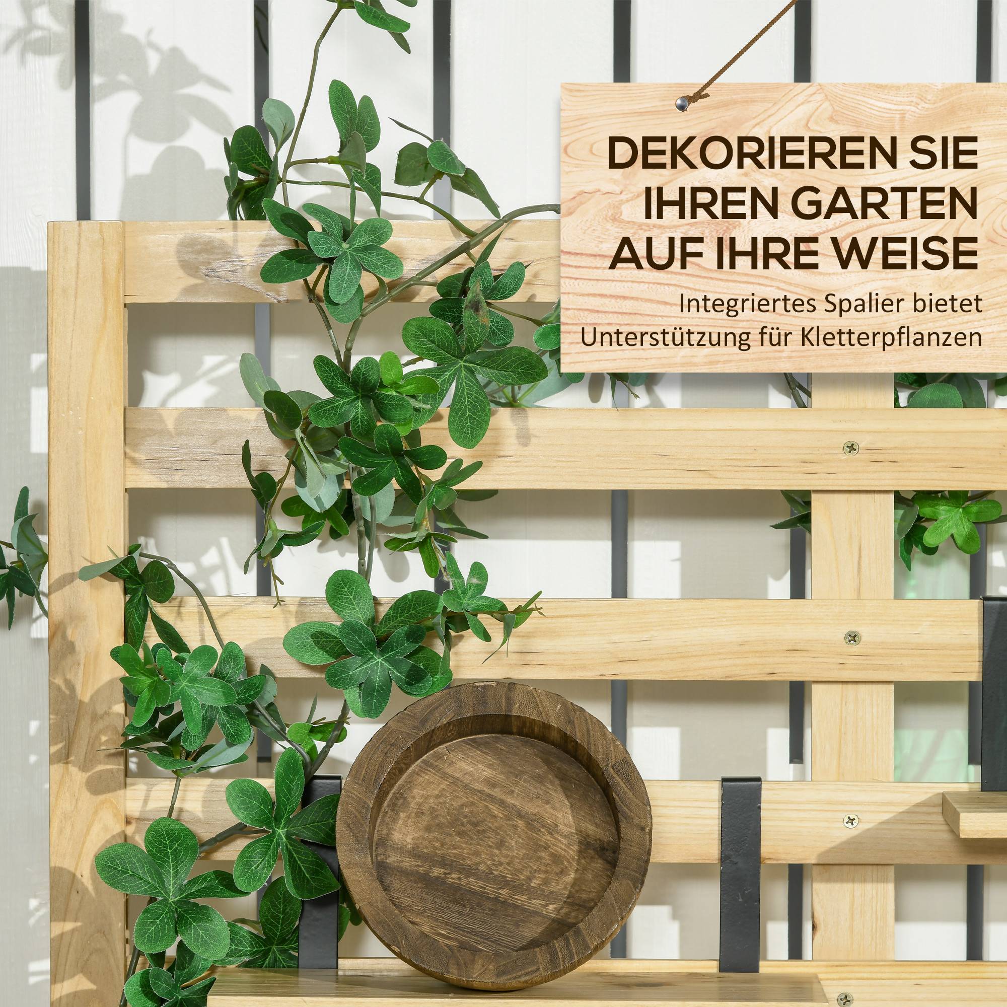 ComfortXL - Coffre de rangement jardin en bois de sapin naturel 80 x 45 x 160 cm avec treillis 4 étagères et assise - Image 5