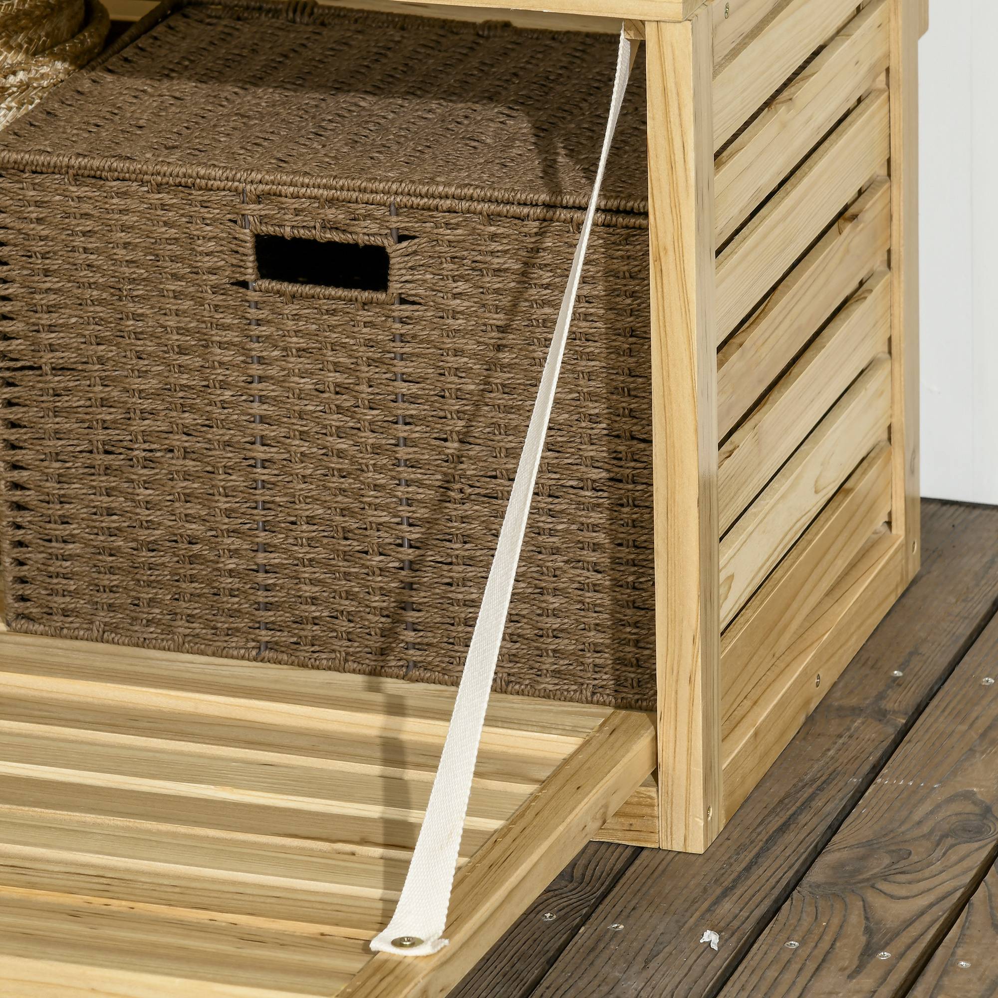ComfortXL - Coffre de rangement jardin en bois de sapin naturel 80 x 45 x 160 cm avec treillis 4 étagères et assise - Image 9